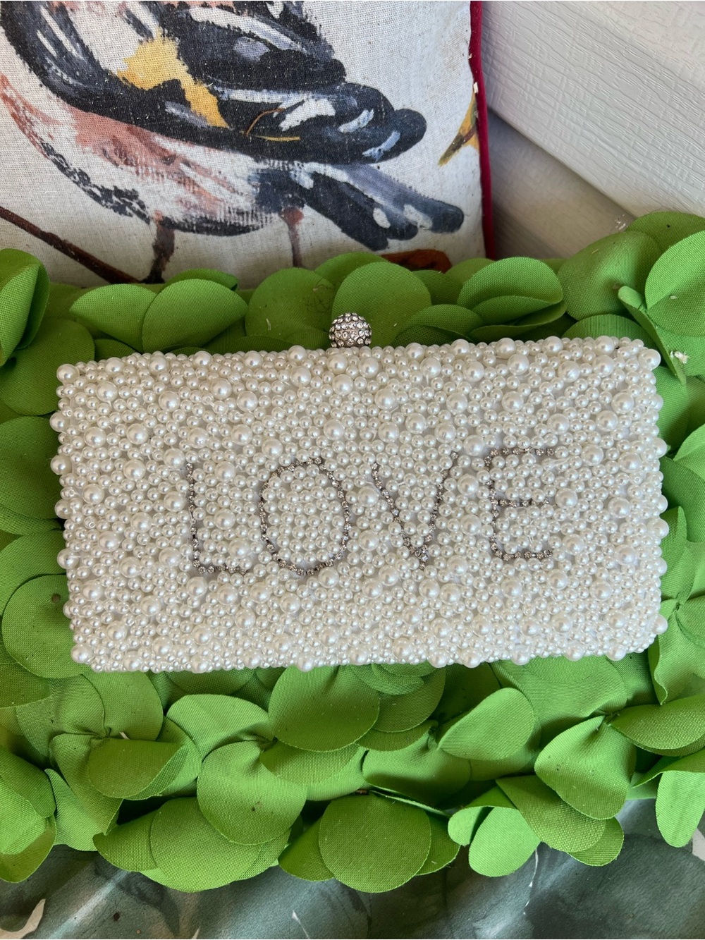 Pearl Beaded "LOVE" Clutch Wristlet - White